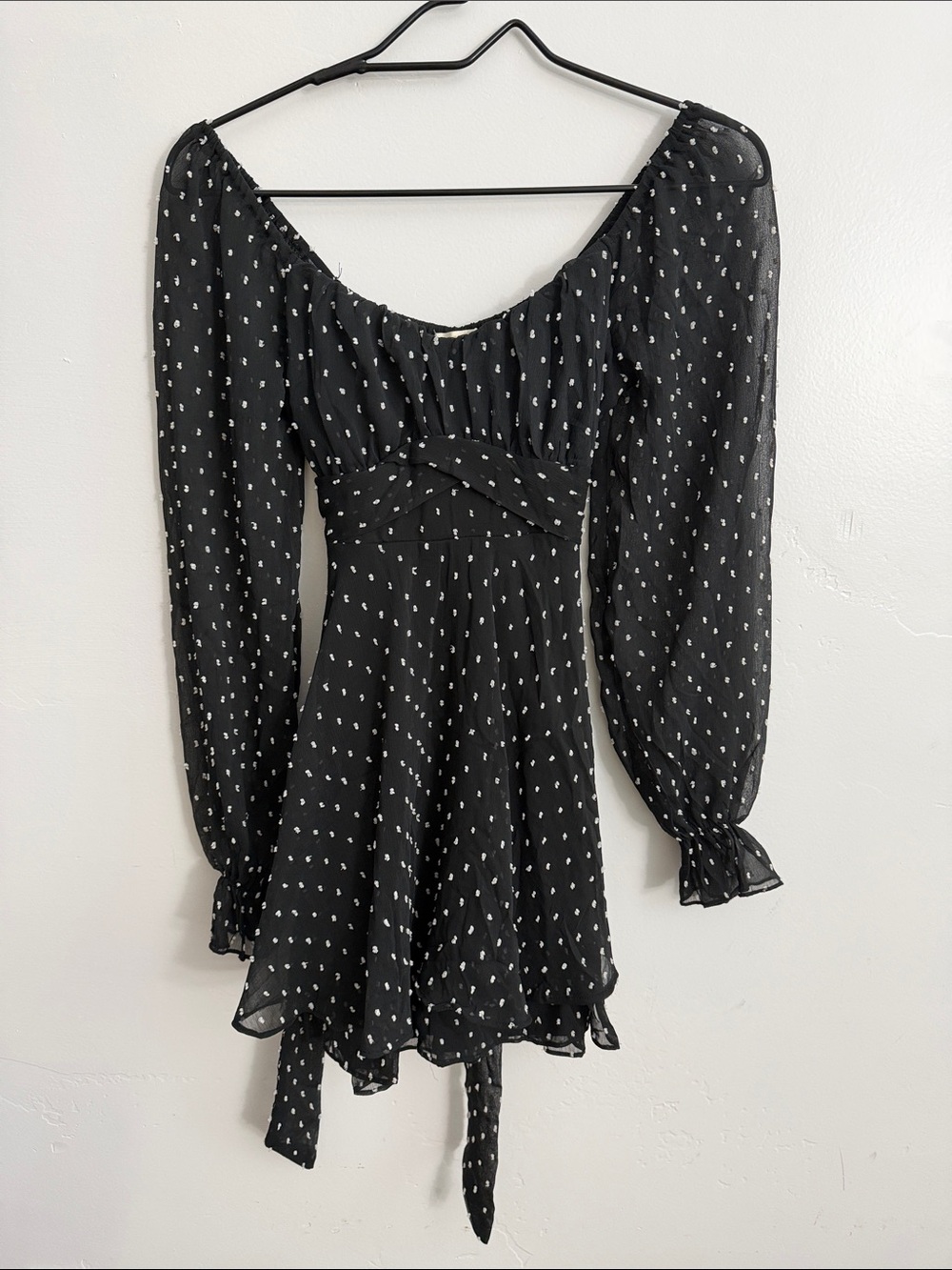 Black Polka Dot Long-Sleeve Peplum Tunic